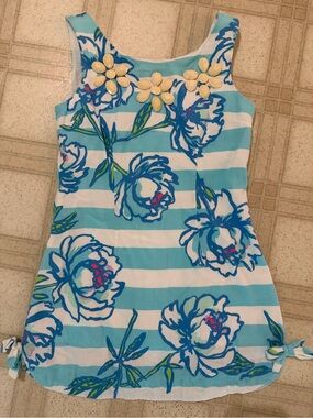 Lilly Pulitzer Floral Stripe Beaded Sundress Girls 7